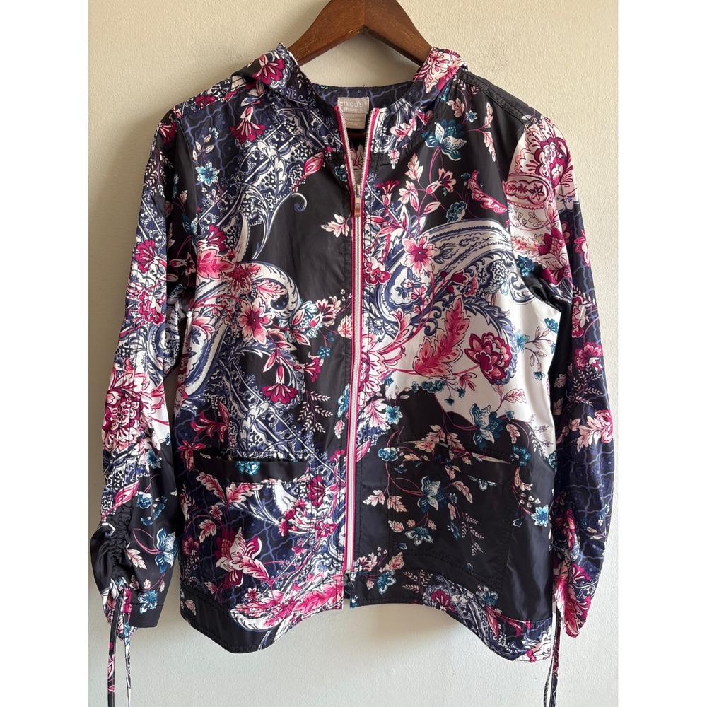 Chico's Zenergy Paisley Floral Windbreaker Jacket Lightweight Zip Up